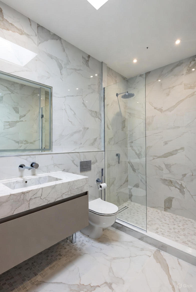 Complete bathroom remodel with marble tiles